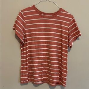 Time and Tru Orange and White Fitted Short Sleeve T-Shirt